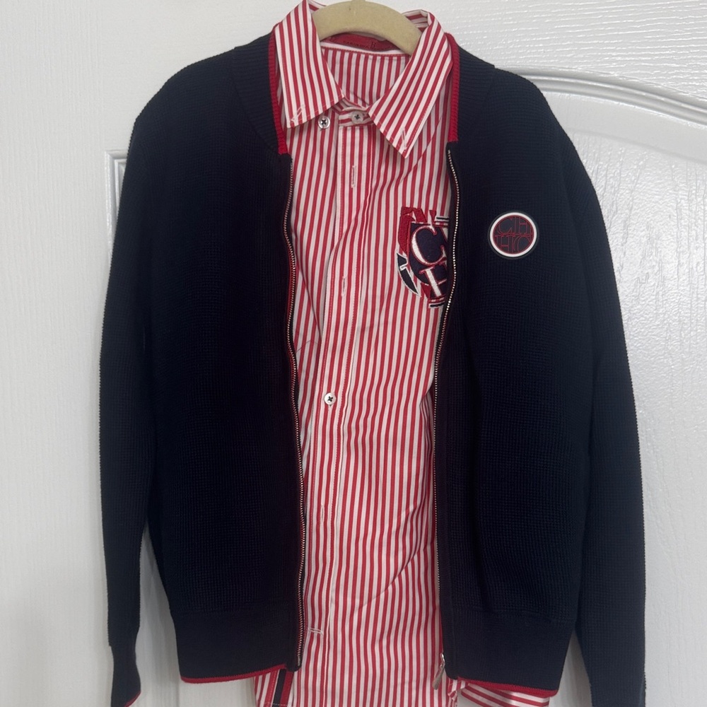 Carolina Herrera BOYS Navy and Red Kids Button Down (sz 4) and Sweater (sz 6)Set